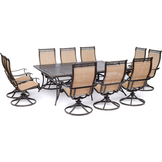 Hanover Manor11pc: 10 Sling Swivel Rockers, 60x84" Cast Table112