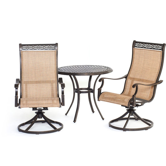 Hanover Manor3pc: 2 Sling Swivel Rockers, 32" Cast Table115