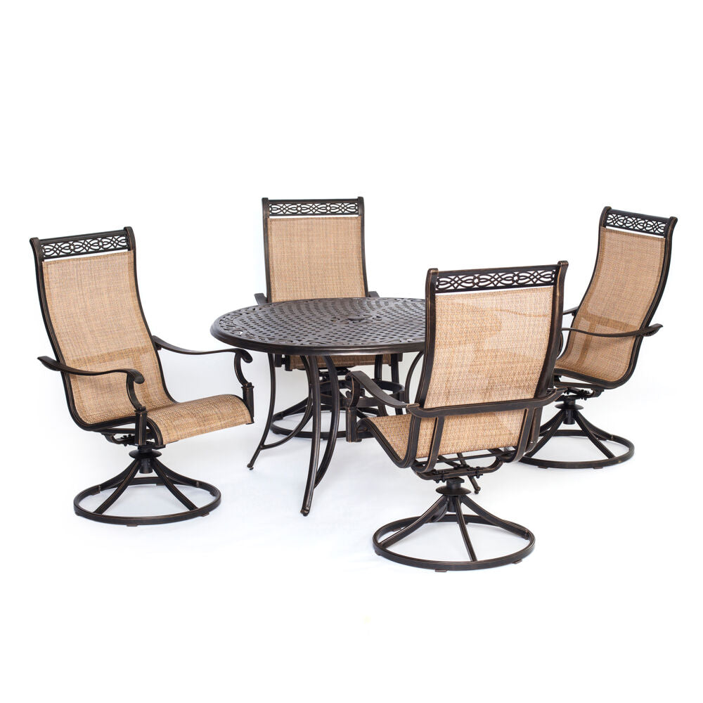 Hanover Manor5pc: 4 Sling Swivel Rockers, 48" Round Cast Table118