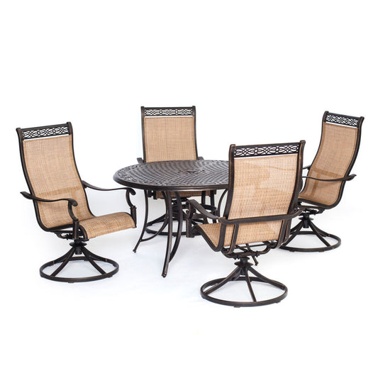 Hanover Manor5pc: 4 Sling Swivel Rockers, 48" Round Cast Table118