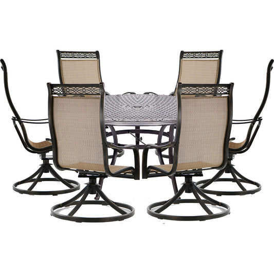 Hanover Manor7pc: 6 Sling Swivel Rockers, 60" Round Cast Table125