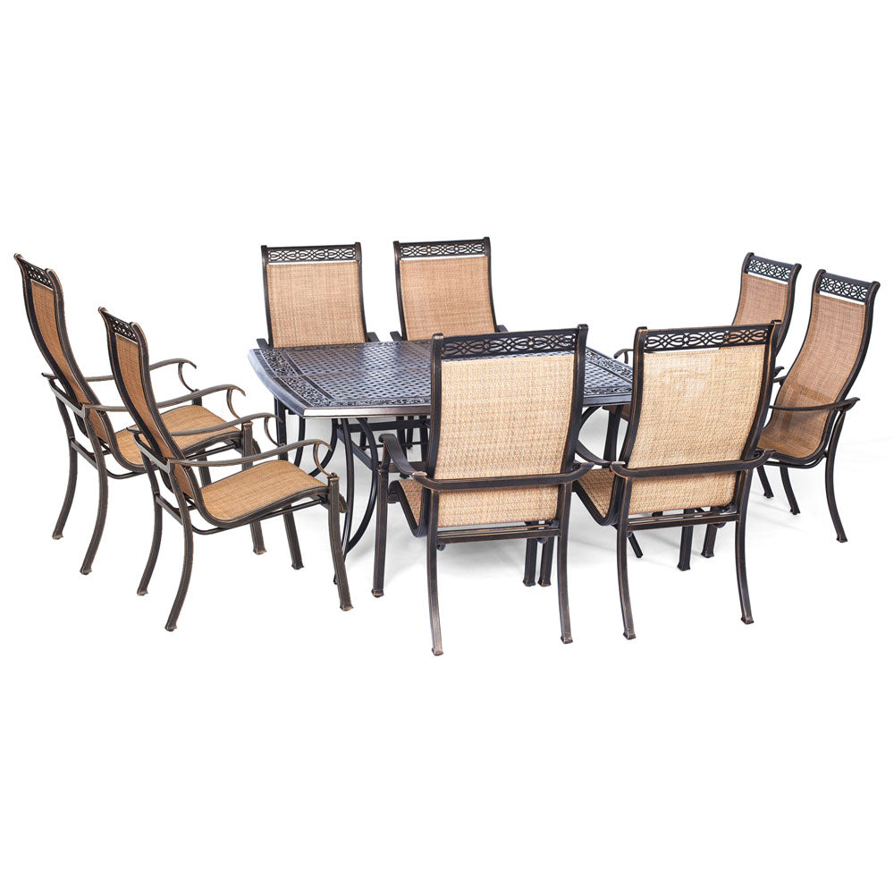 Hanover Manor9pc: 8 Sling Dining Chairs, 60" Square Cast Table129