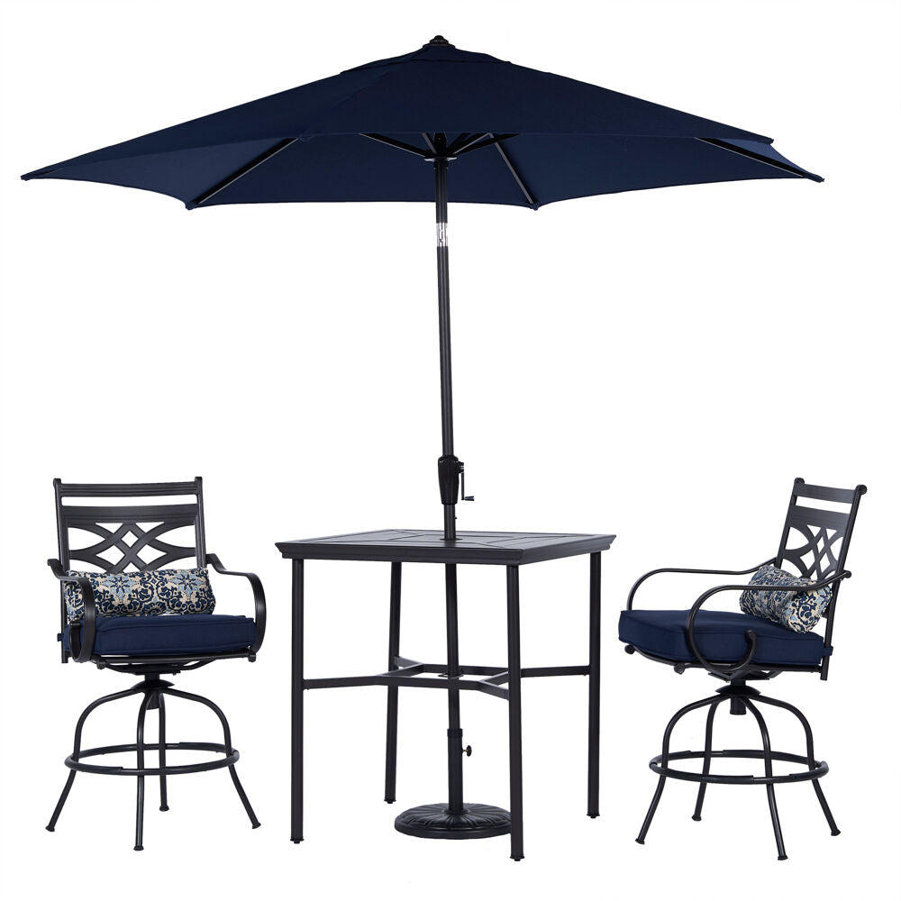 Hanover Montclair3pc High Dining: 2 Swivel Chairs, 33" Sq High Tbl, Umb & Base144
