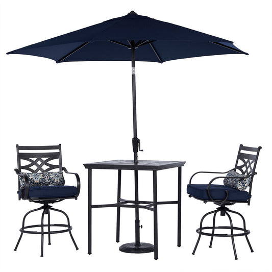 Hanover Montclair3pc High Dining: 2 Swivel Chairs, 33" Sq High Tbl, Umb & Base144