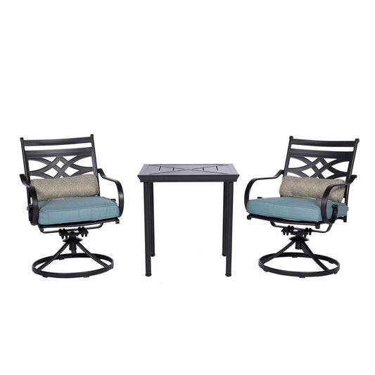 Hanover Montclair3pc: 2 Swivel Rockers, 27" Square BistroTable146