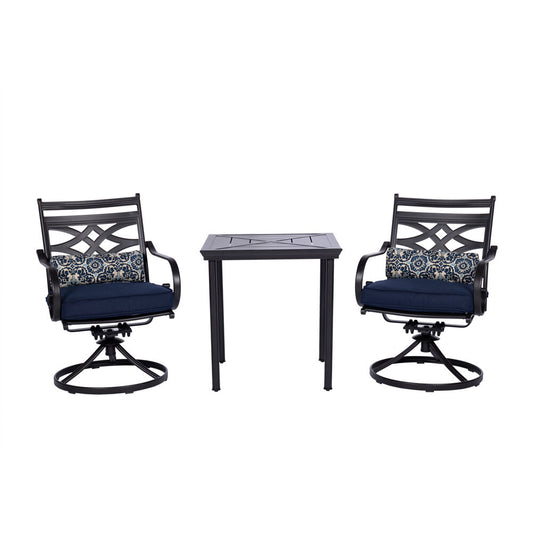 Hanover Montclair3pc: 2 Swivel Rockers, 27" Square BistroTable148