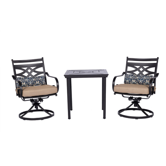 Hanover Montclair3pc: 2 Swivel Rockers, 27" Square BistroTable149