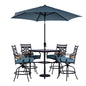 Hanover Montclair5pc High Dining: 4 Swivel Chairs, 33" Sq High Tbl, Umb & Base153