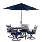 Hanover Montclair 5pc: 4 Swivel Rockers, 40" Square Dining Tbl, Umbrella & Base163