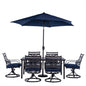 Hanover Montclair7pc: 6 Swivel Rockers, 40x66" Dining Table, Umbrella & Base171