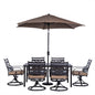Hanover Montclair7pc: 6 Swivel Rockers, 40x66" Dining Table, Umbrella & Base172