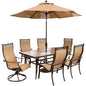 Hanover Monaco7pc: 4 Slng Dining Chrs, 2 Slng Swvl Rckrs,40x68"Tile Tbl,Umb,Base196
