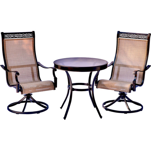 Hanover Monaco3pc: 2 Sling Swivel Rockers, 30" Glass Top Table198