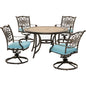 Hanover Monaco5pc: 4 Cush Sling Swivel Rockers, 51" Round Tile Top Table205