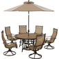 Hanover Monaco7pc: 6 Sling Swivel Rockers, 60" Round Tile Tbl, Umbrella, Base228