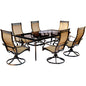 Hanover Monaco7pc: 6 Sling Swivel Rockers, 42x84" Glass Top Table230