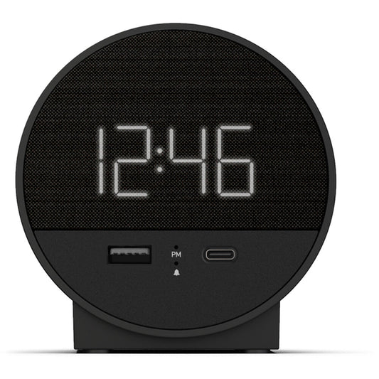 NonStop Station O Small round Alarm clock w/Dual USB charge Black
