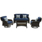 Hanover Strathmere4pc: Loveseat, 2 Swivel Gliders, Woven Coffee Table353
