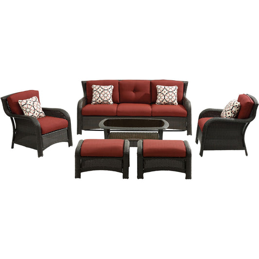 Hanover Strathmere6pc: Sofa, 2 Side Chairs, 2 Ottomans, Woven Coffee Table354