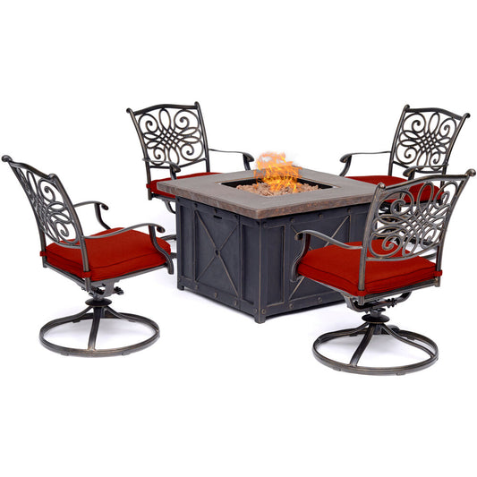 Hanover Traditions5pc Fire Pit: 4 Swivel Rockers and Durastone Fire Pit442