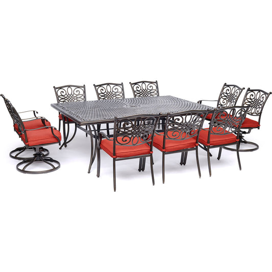 Hanover Traditions11pc: 6 Dining Chairs, 4 Swivel Rockers, 60x84" Cast Table259