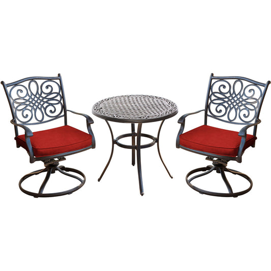 Hanover Traditions3pc: 2 Swivel Rockers, 32" Round Cast Table267