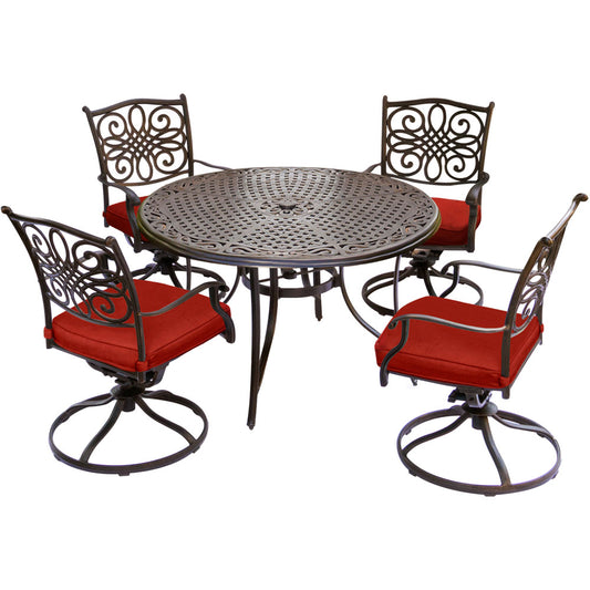 Hanover Traditions5pc: 4 Swivel Rockers, 48" Round Cast Table280