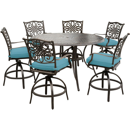 Hanover Traditions7pc: 6 Countr Hght Swivel Chairs, 60" Round Cast Tbl (36"H)282