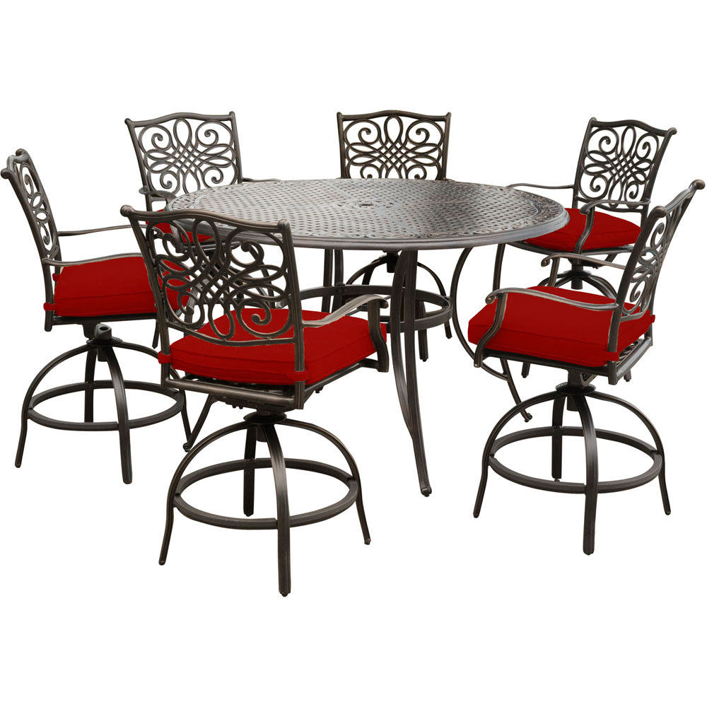 Hanover Traditions7pc: 6 Countr Hght Swivel Chairs, 60" Round Cast Tbl (36"H)283