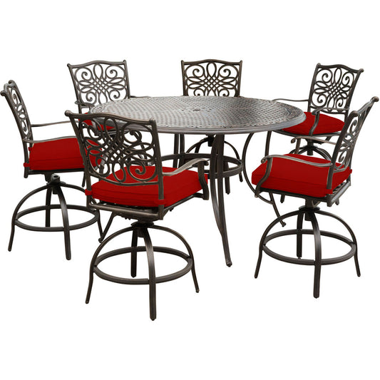 Hanover Traditions7pc: 6 Countr Hght Swivel Chairs, 60" Round Cast Tbl (36"H)283