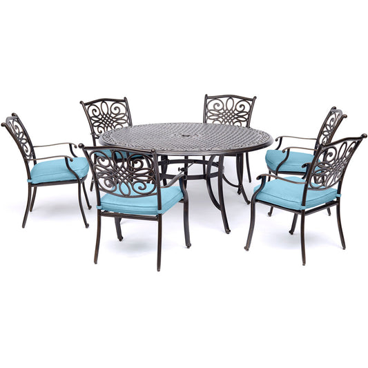 Hanover Traditions7pc: 6 Dining Chairs, 60" Round Cast Table286