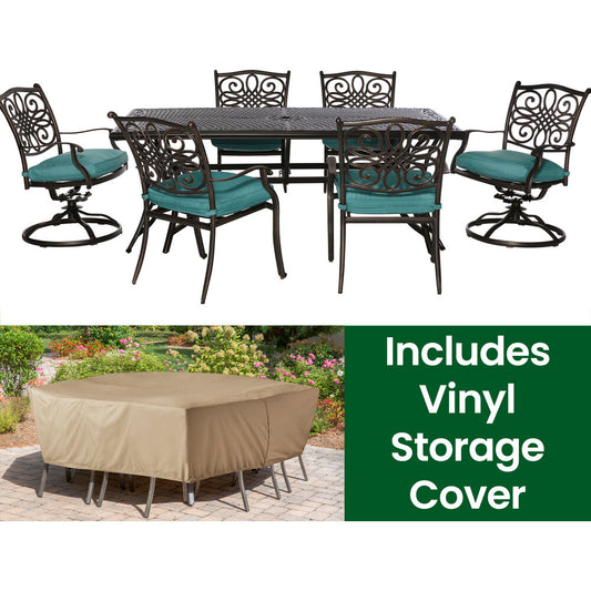Hanover Traditions7pc: 4 Dining Chairs, 2 Swivel Rockers, 38x72" Cast Table, Cover292