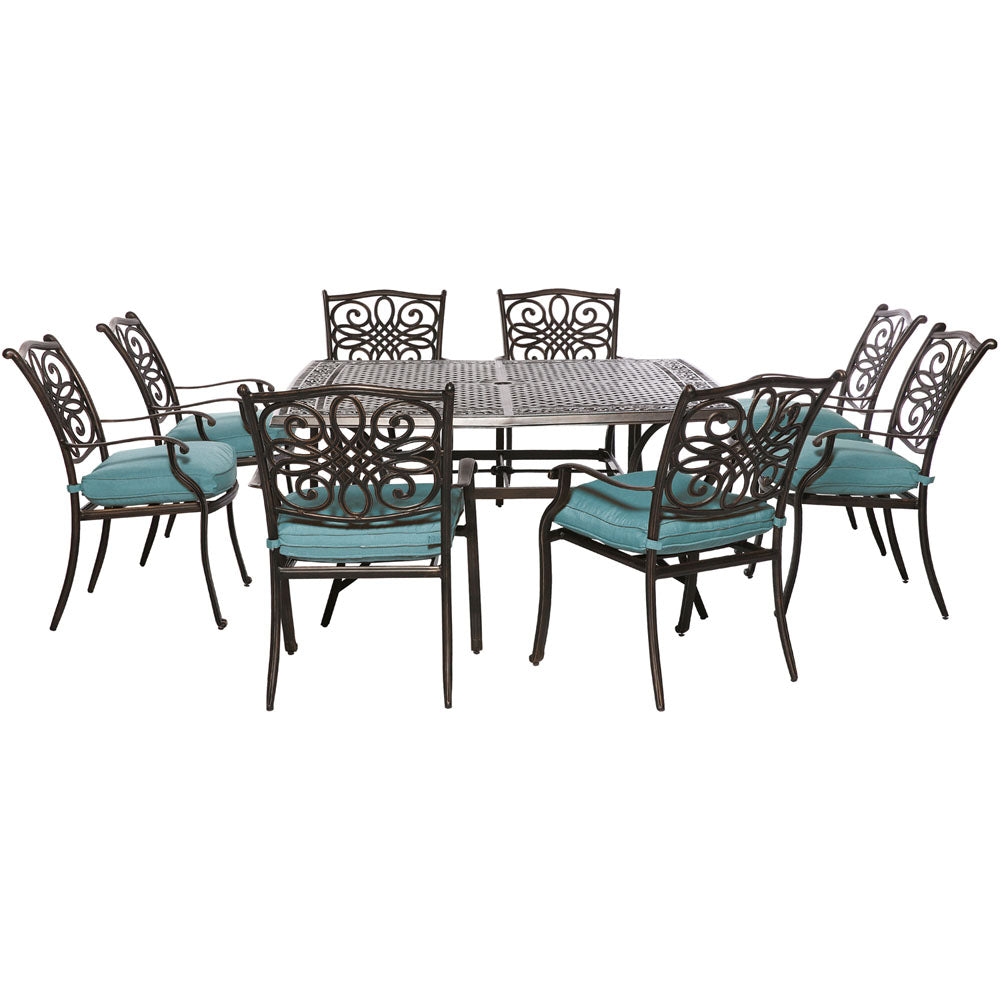 Hanover Traditions9pc: 8 Dining Chairs, 60" Square Cast Table306