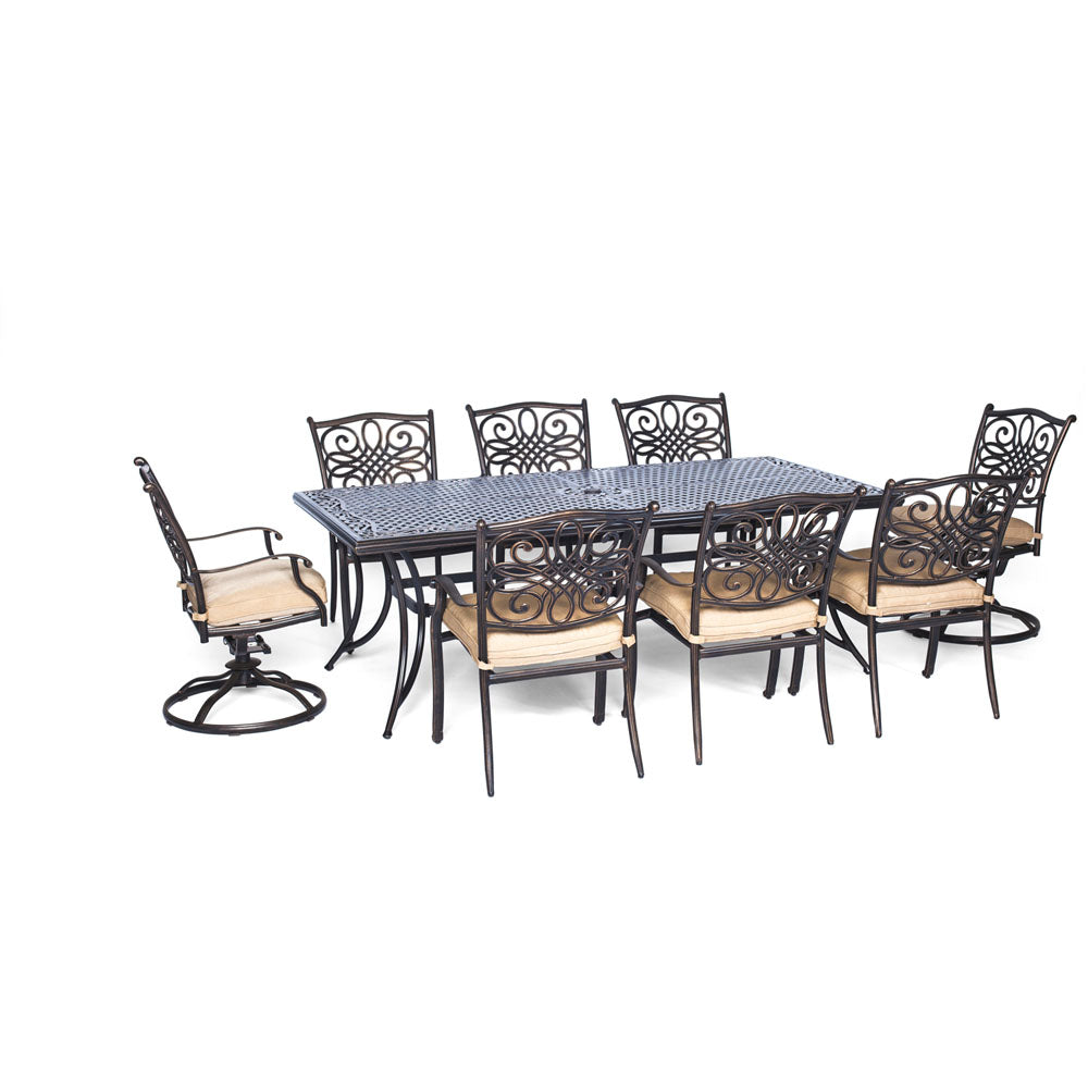 Hanover Traditions9pc: 6 Dining Chairs, 2 Swivel Rockers, 42x84" Cast Table309