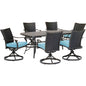 Hanover Traditions7pc: 6 Wicker Back Swivel Rockers, 38"x72" Cast Table319