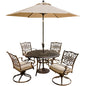 Hanover Traditions5pc: 4 Swivel Rockers, 48" Round Cast Table, Umbrella, Base324